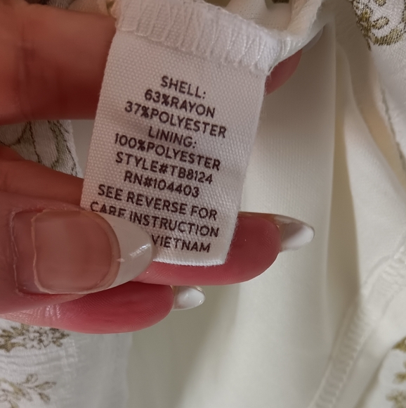 Blu Pepper Modest Square Neck Puff Sleeve White Green Toile Floral Mini Dress L - Picture 12 of 13